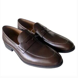 New BOSS Colby Italian Brown Pebbled Leather Dapper Penny Loafers US Size 7 UK 6